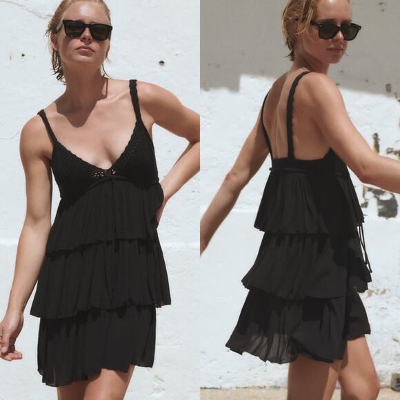 ZARA MIXED RUFFLED KNIT DRESS - Picture 1 of 8